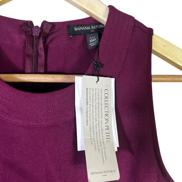 NWT Banana Republic Button Front Sheath Dress Womens 00P Burgundy Career Chic - Picture 3 of 7